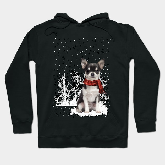 Christmas Chihuahua With Scarf In Winter Forest Hoodie by Tagliarini Kristi